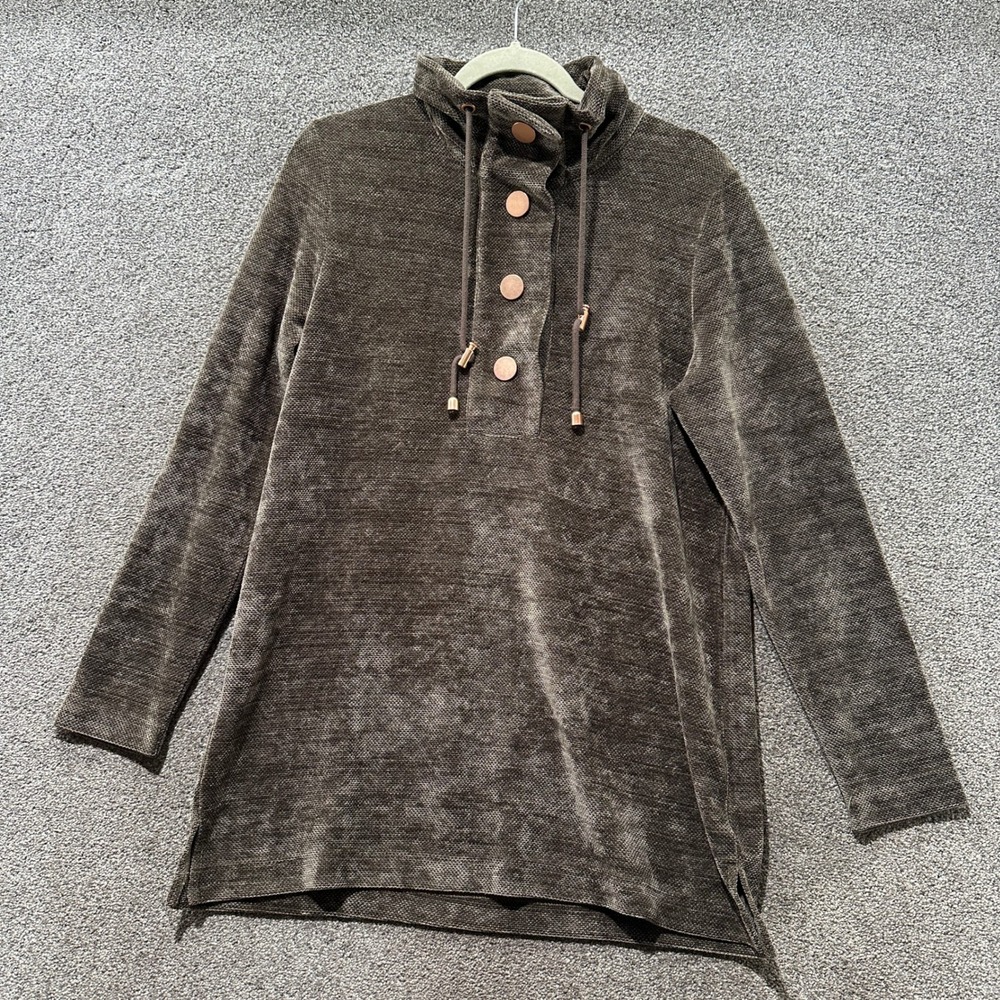 Soft Surroundings Germain Chenille Tunic Top Medium Brown Funnel Neck Earthy